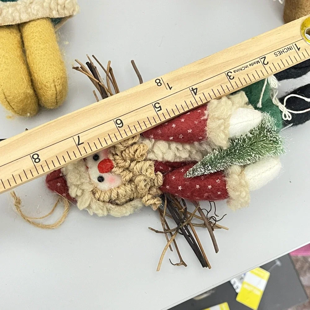 Vintage Christmas Ornaments  Multicolor Primitive Plush Trio Twig Set